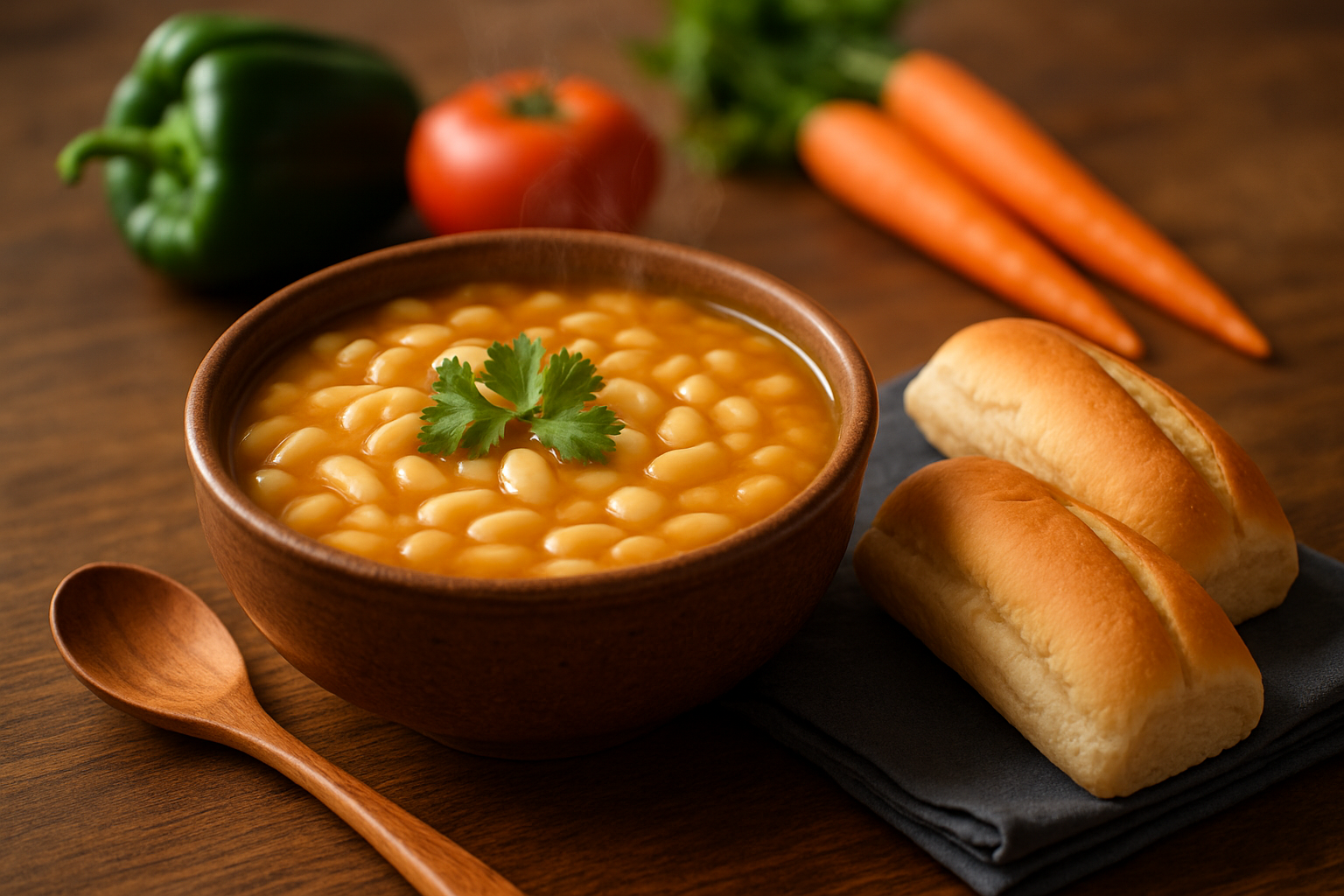 A bowl of freshly prepared Cuban white bean soup ready to serve.