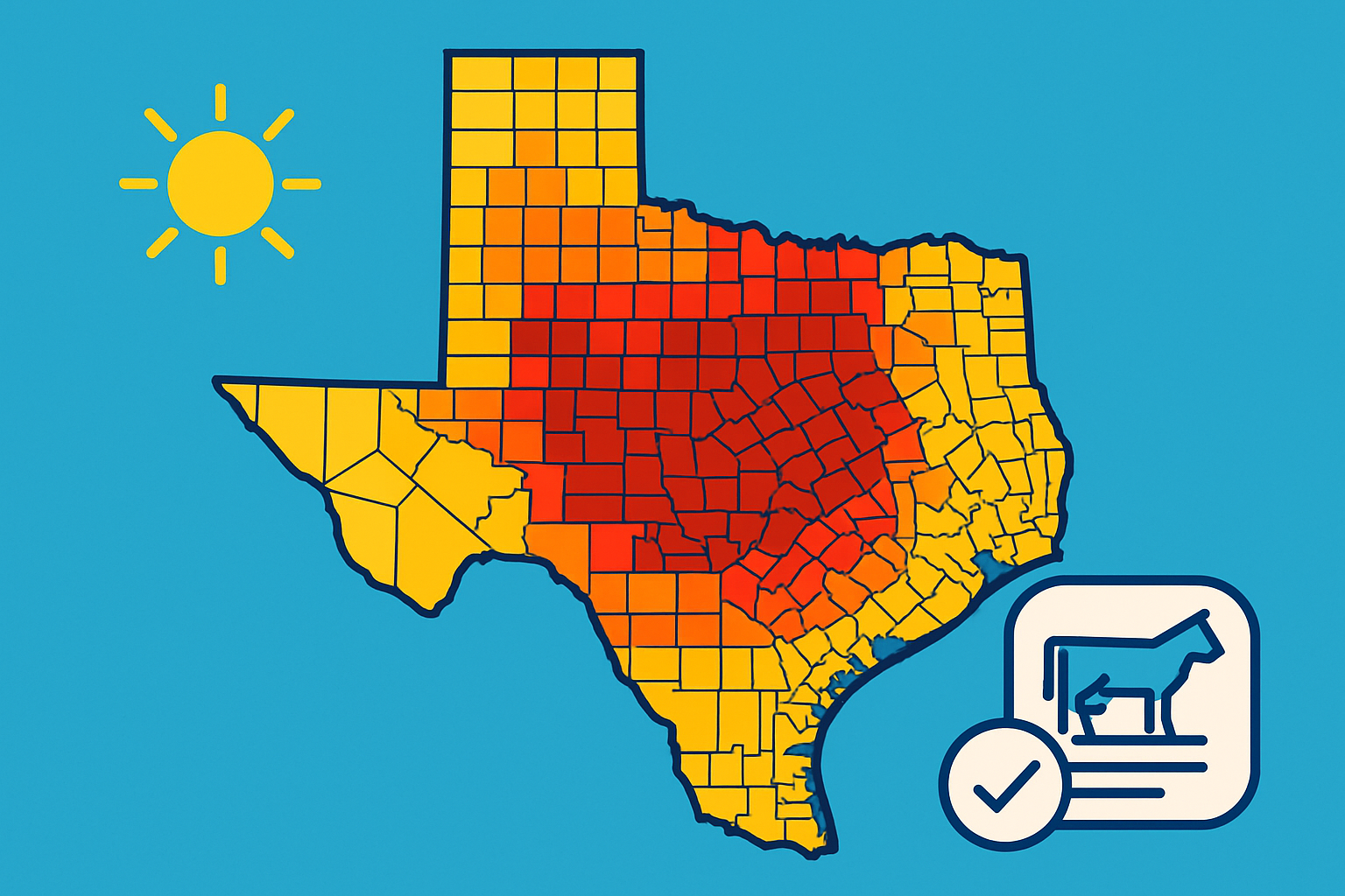 Map showing drought severity zones in Texas counties relevant to LFP eligibility