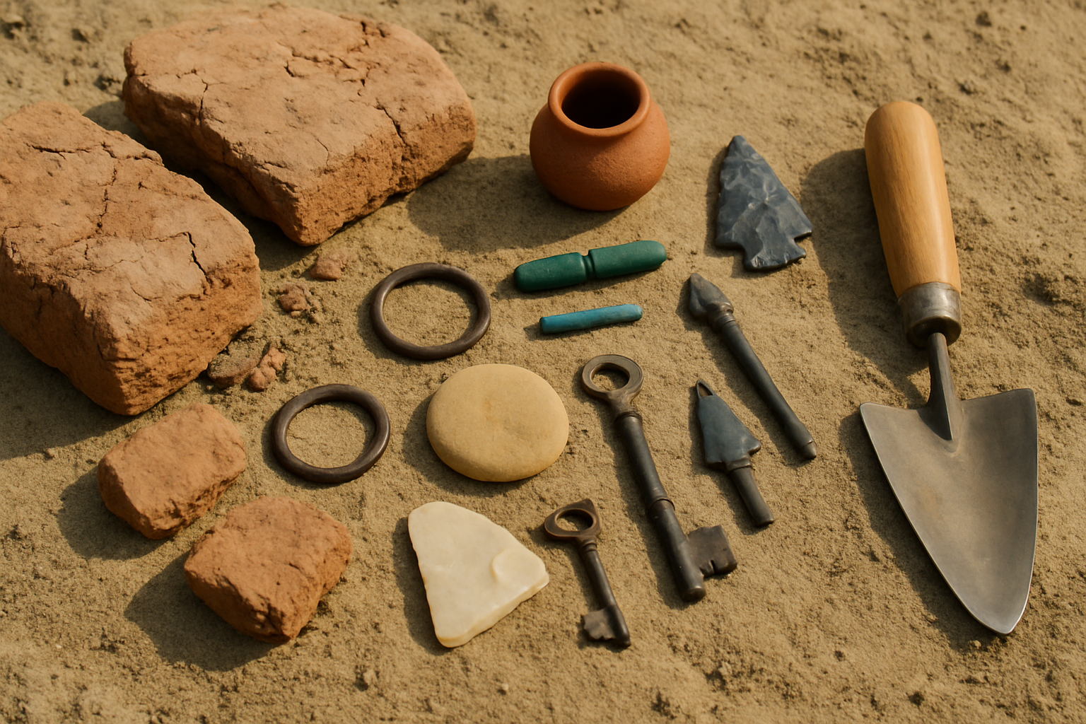 Archaeological excavation at Adobe Walls revealing historic artifacts and adobe bricks from the 19th century.