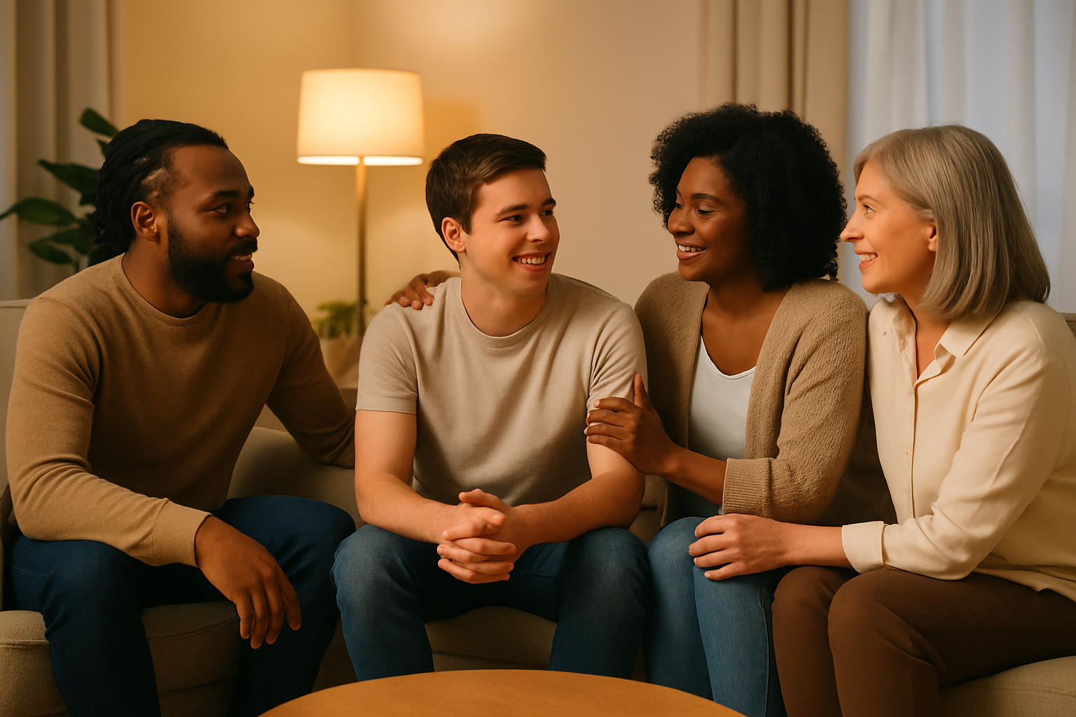 A close-knit support group of friends and family offering encouragement and connection