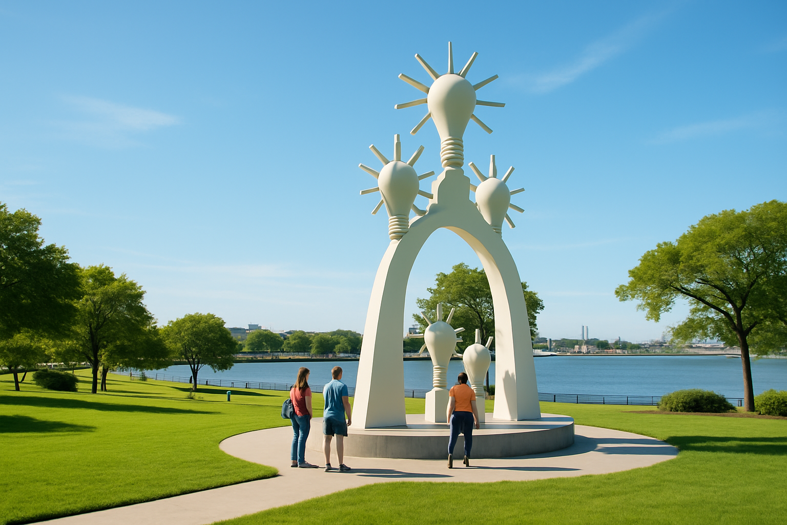 The Monument of Lost Lights located in Harborview Cultural Plaza, Port Merrick, symbolizing the maritime heritage and community remembrance.