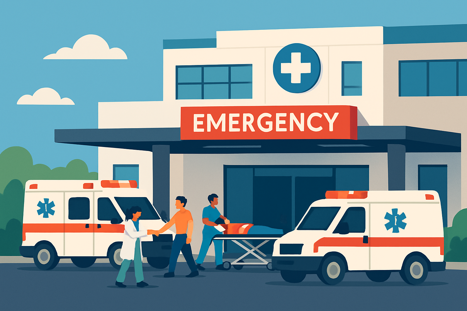 The emergency entrance of a hospital in Perryton, TX ready to receive emergency patients.