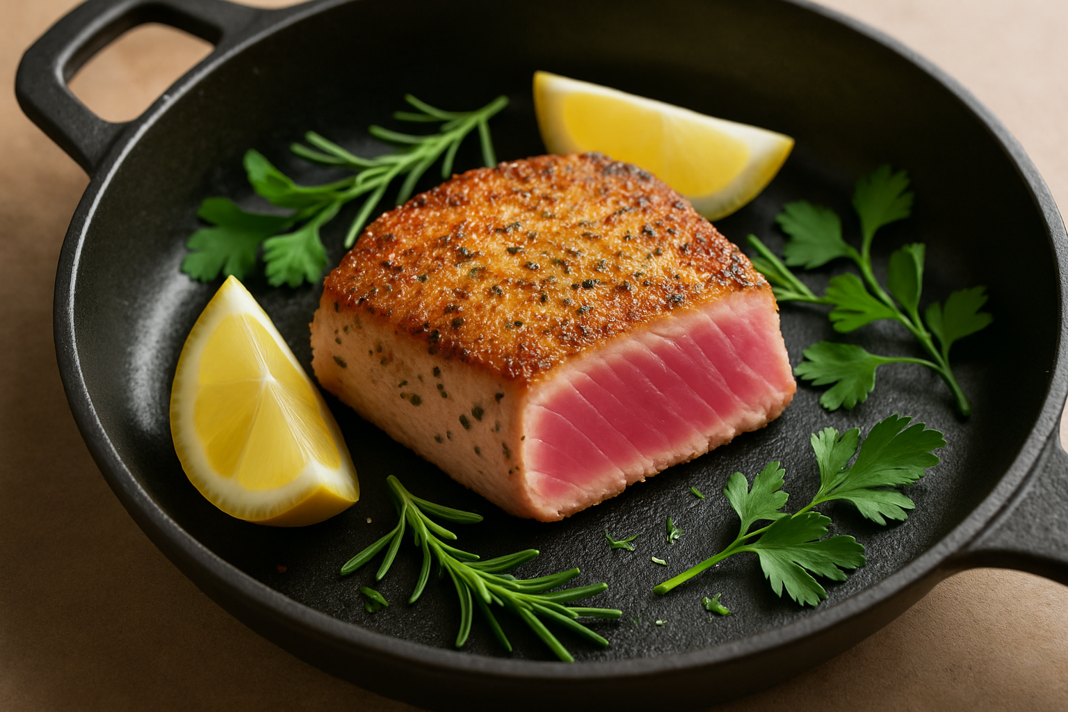 Searing Ahi Tuna in Cast Iron Skillet for a Simple Dinner Idea