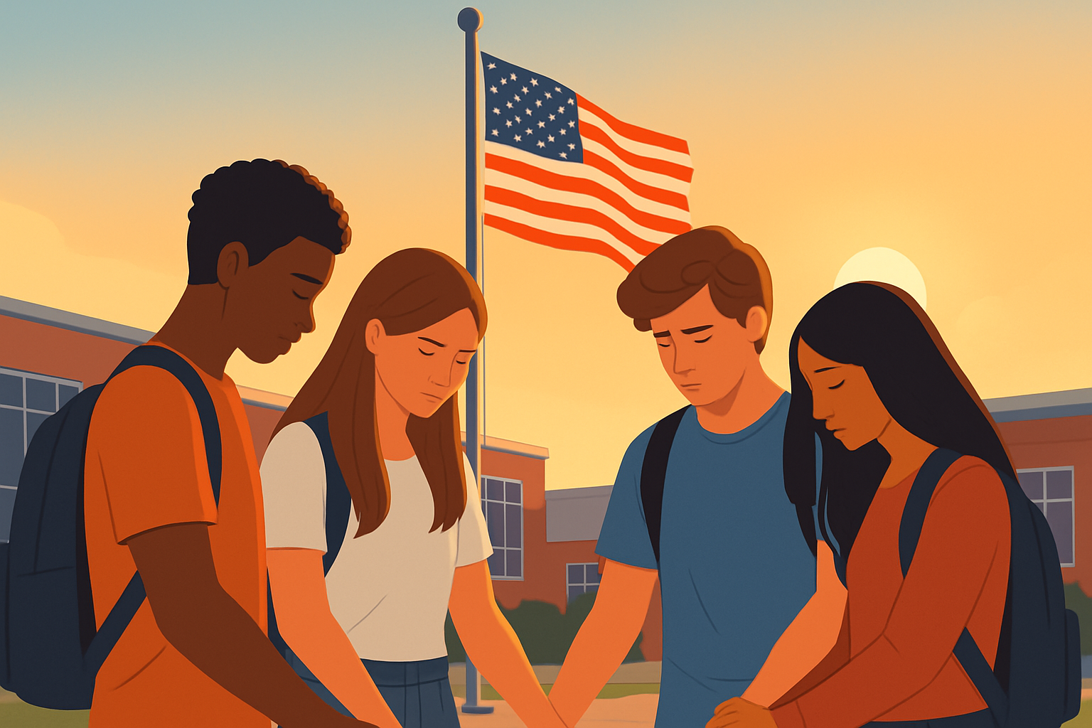 Students united in prayer around a flagpole during National See You at the Pole Day