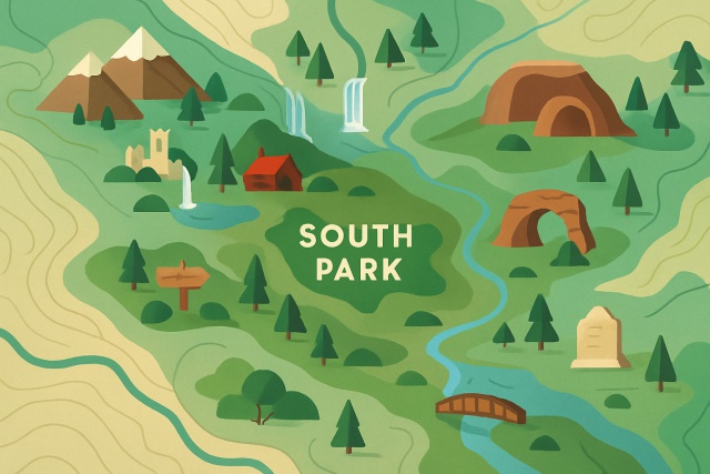 Map of South Park - Shows Hidden Local Landmarks