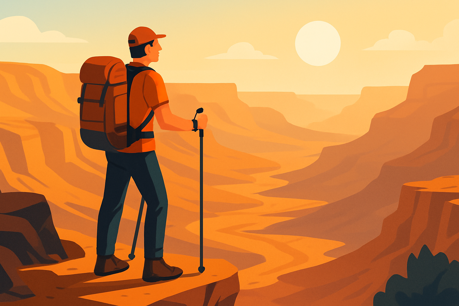 Hiker enjoying expansive views from a high vantage point in the canyon