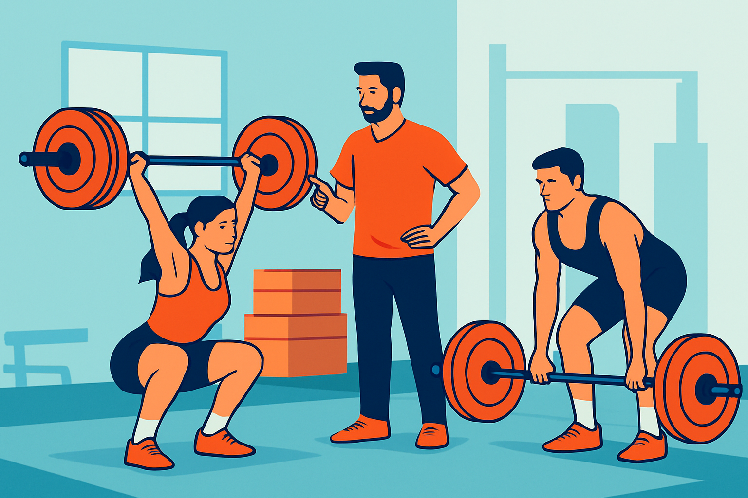 Athletes receiving coaching and training together at an Austin Olympic weightlifting club