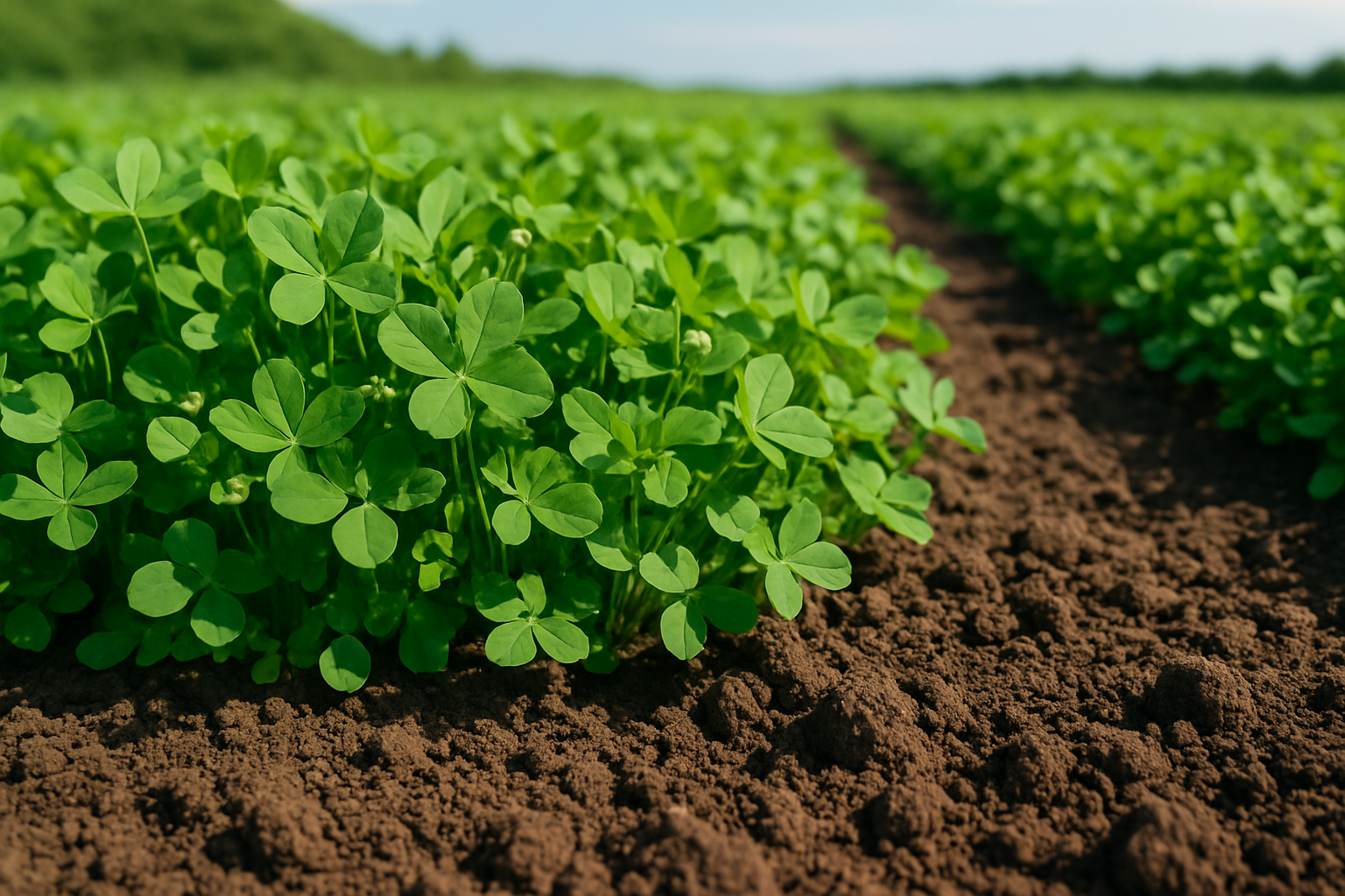 A thriving clover cover crop illustrating natural weed control and enhanced soil health in sustainable agriculture.