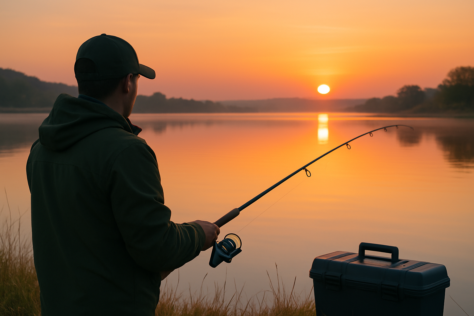 An angler casting their line at Lake Palo Duro during early morning, highlighting ideal fishing conditions.
