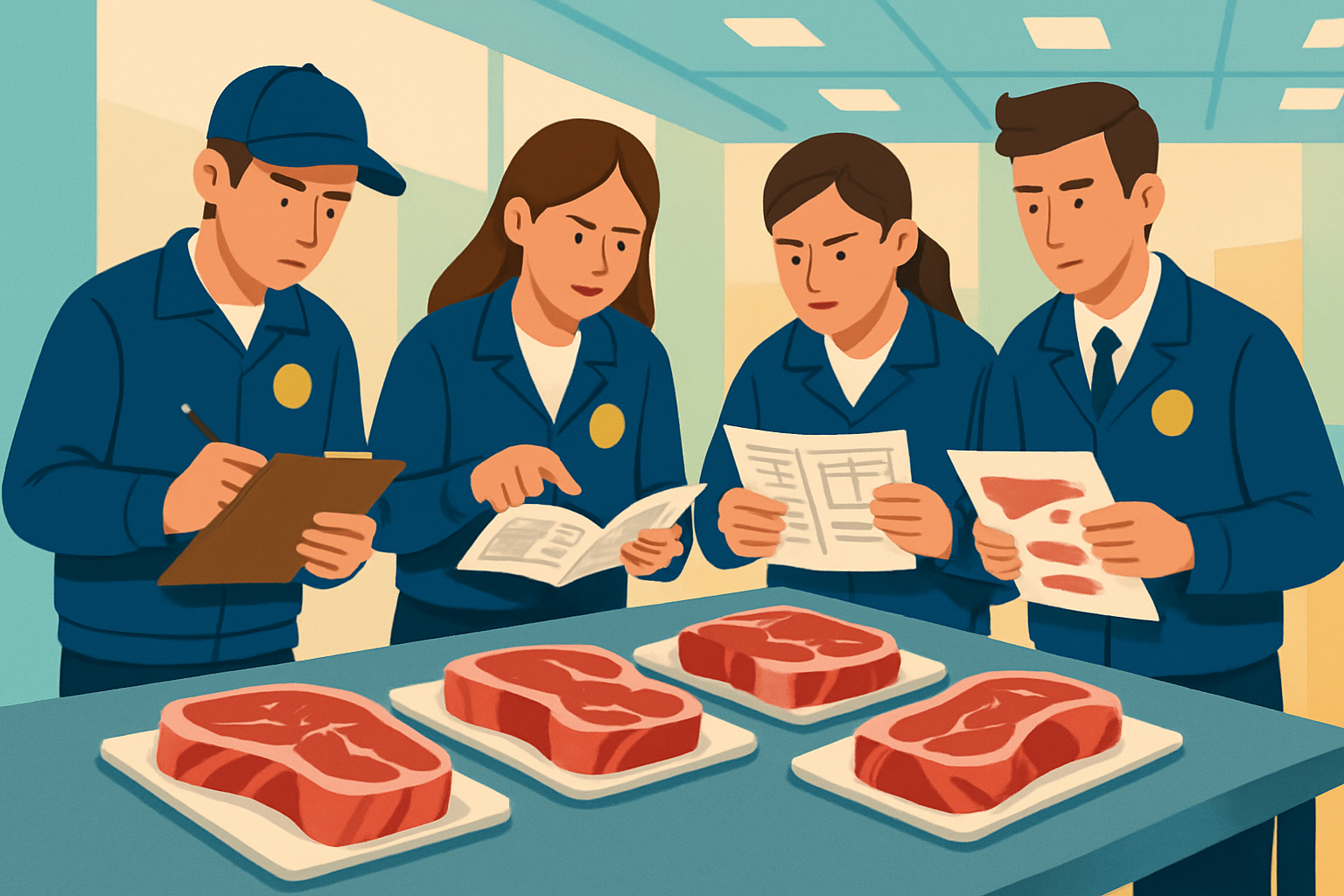 National meat judging champions analyzing carcasses during a competition
