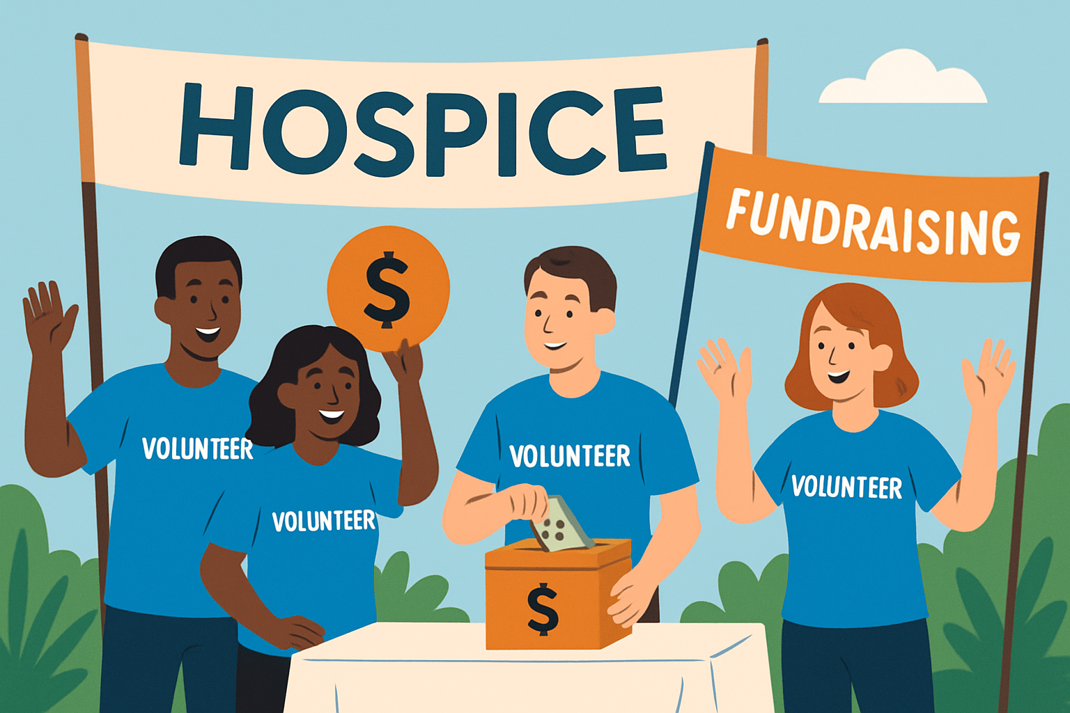 Hospice volunteers actively participating in a community fundraising event during Hospice Awareness Month.