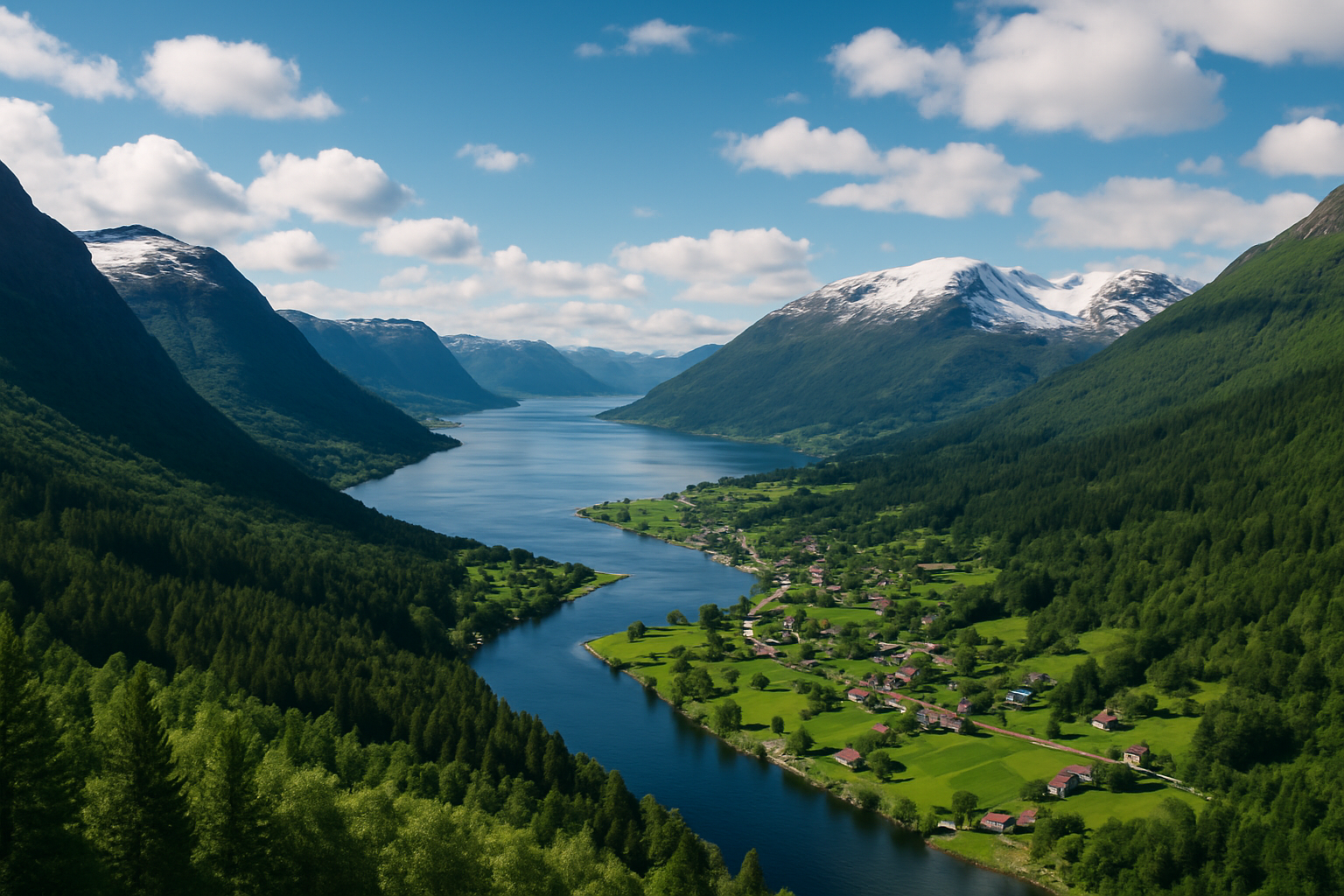 Breathtaking fjord and mountain scenery surrounding Stedje, showcasing its pristine natural beauty.