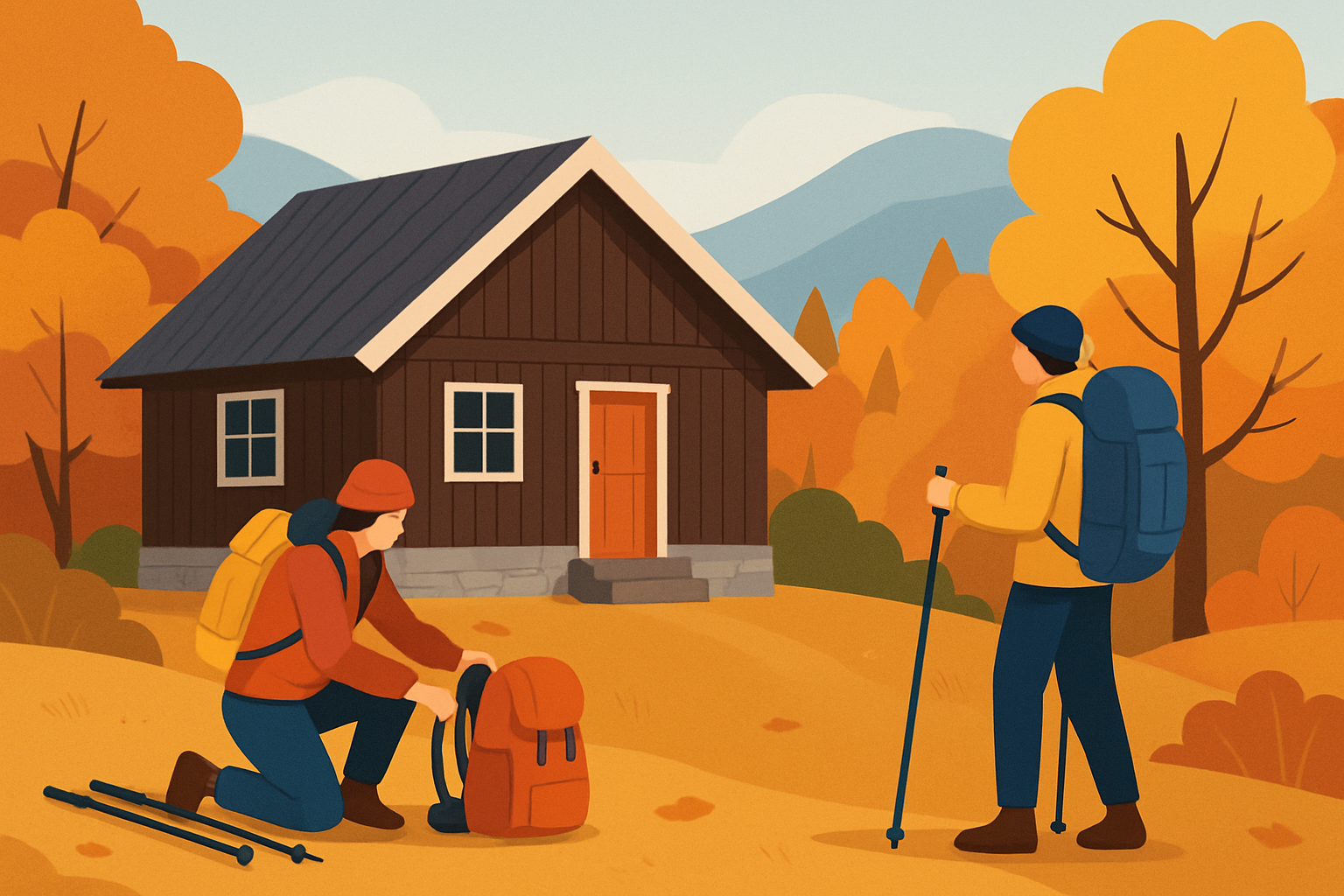 A rustic cabin stay near Stedje representing ideal lodging and preparation for outdoor activities.