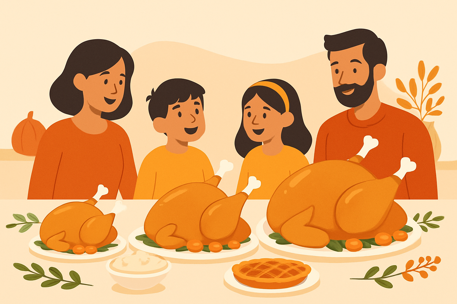 Visual representation of common turkey sizes displayed alongside suggested serving guest counts to help beginners choose.