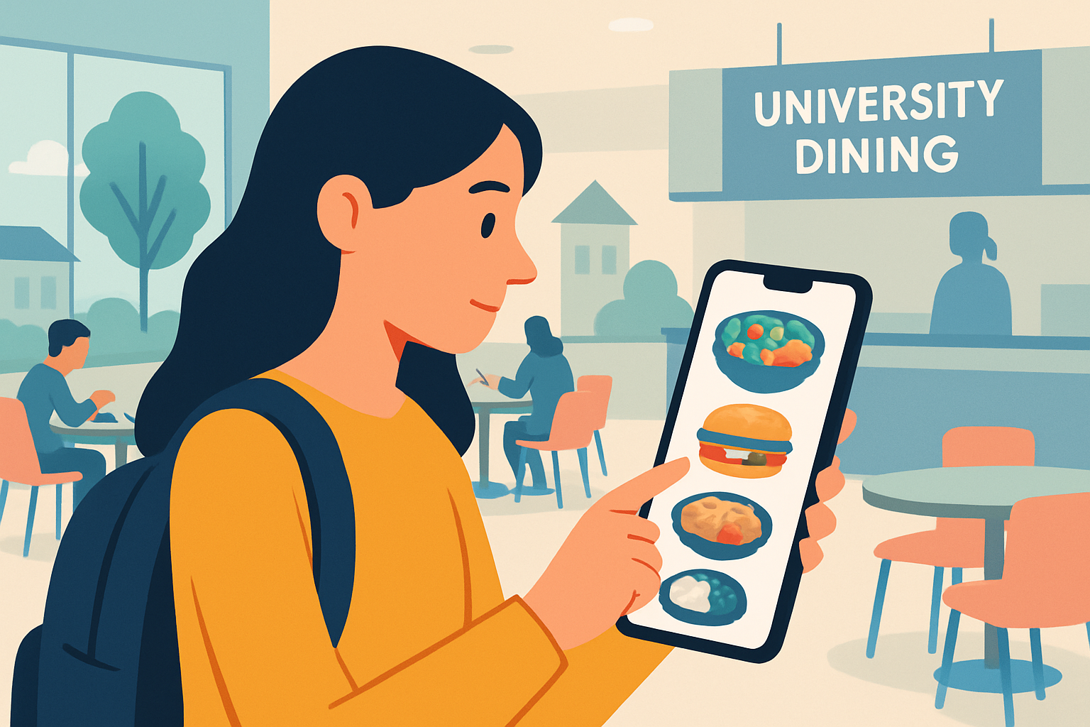 A Midwestern State University student choosing a meal plan via the campus dining app, illustrating convenience and choice.