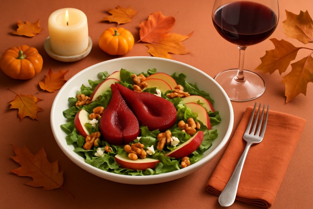 Easy Red Wine Poached Pear Salad for Fall Dinners