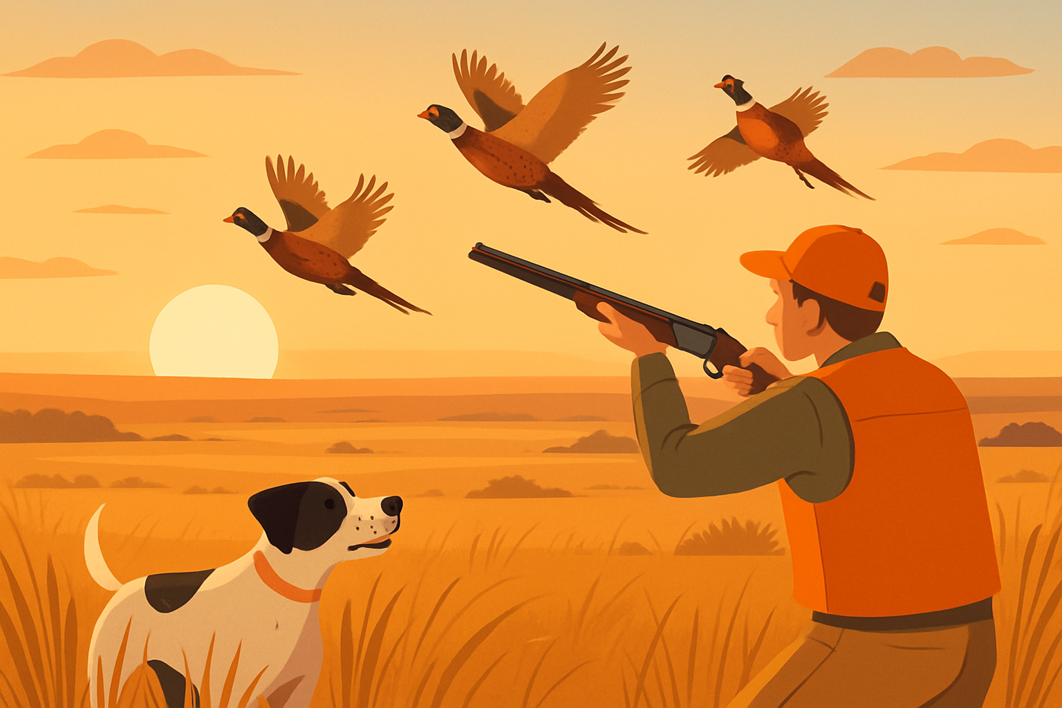 Typical pheasant hunting terrain in the Texas Panhandle featuring open grasslands and agricultural fields.